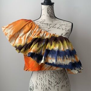 AMUR One Shoulder Ruffle Crop Top